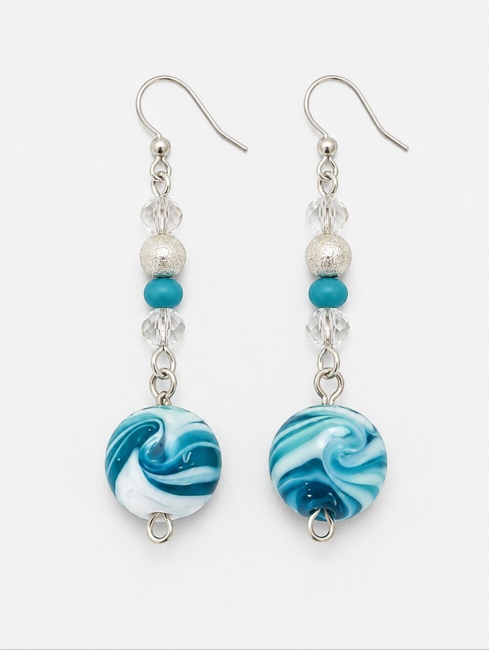 3/$30 HANDMADE Lampwork Marble Beaded Long Dangle Hook Earrings